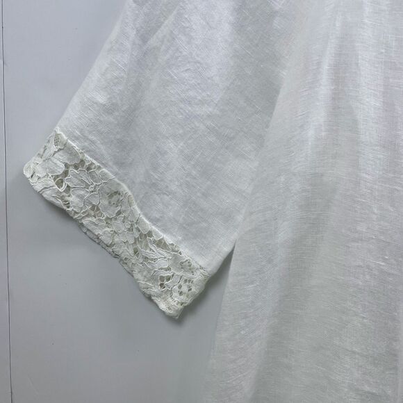 Belle France Boho White Linen Top with Lace Trim 3/4 Sleeve Boxy Sz Medium Italy - Picture 4 of 7
